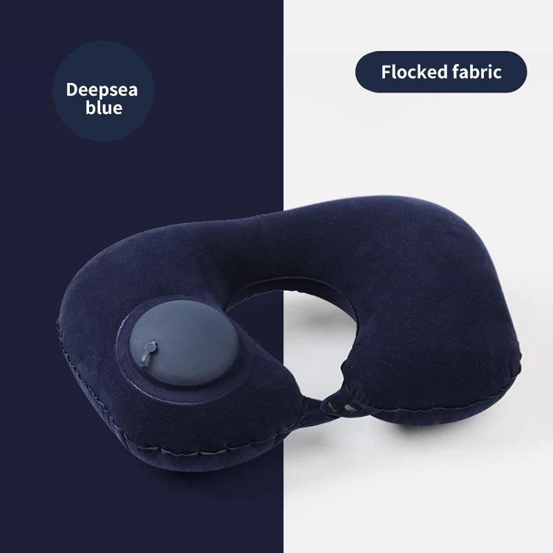U-Shaped Inflatable Travel Pillow - Lightweight Portable Neck Support for Airplane and Office Use