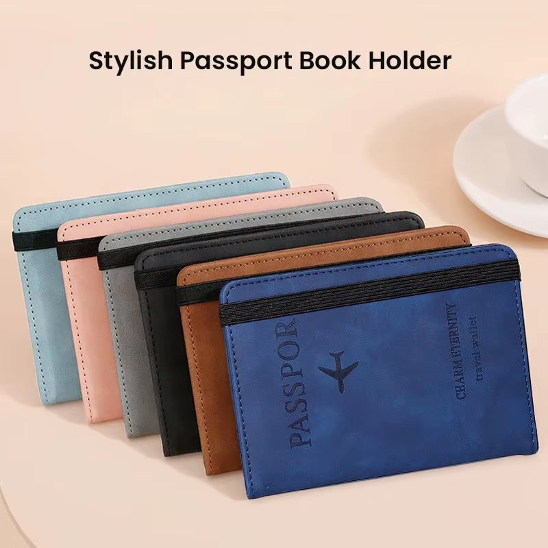 RFID-Blocking PU Leather Passport Cover and Card Holder - Essential Travel Accessory for Men, Women, and Families