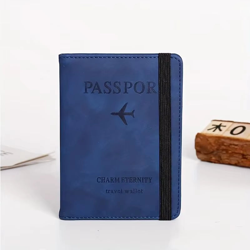 RFID-Blocking PU Leather Passport Cover and Card Holder - Essential Travel Accessory for Men, Women, and Families