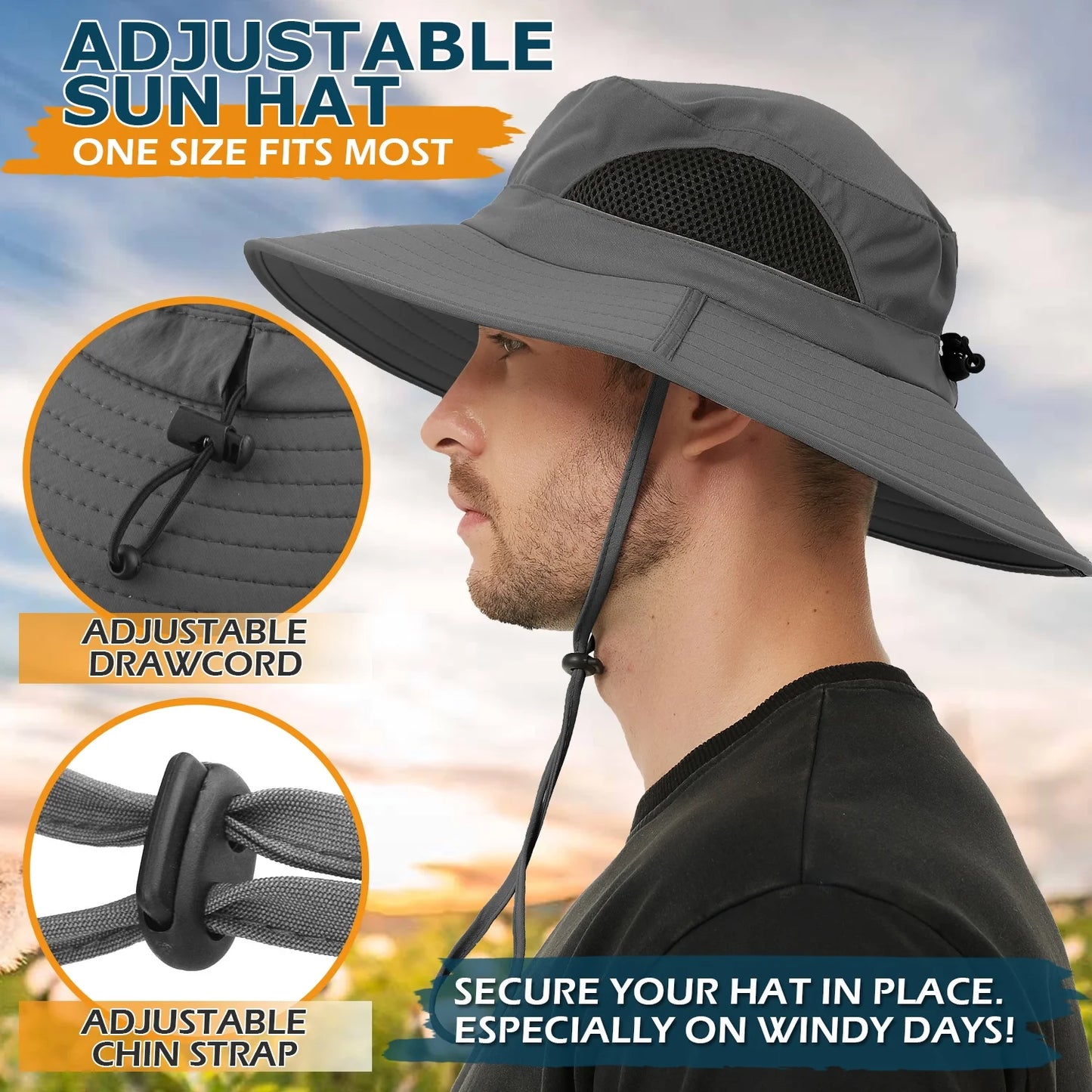 Premium Foldable Waterproof Sun Hat - Wide Brim Dark Grey Boonie Bucket Hat for Traveling