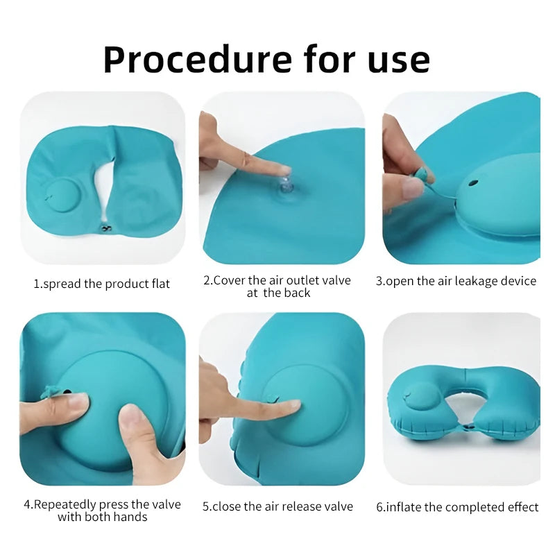 U-Shaped Inflatable Travel Pillow - Lightweight Portable Neck Support for Airplane and Office Use