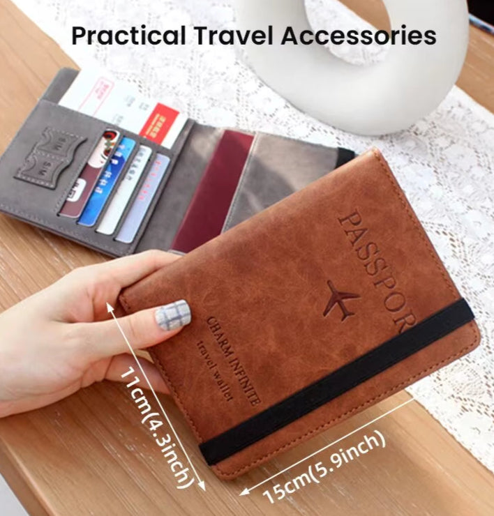 RFID-Blocking PU Leather Passport Cover and Card Holder - Essential Travel Accessory for Men, Women, and Families