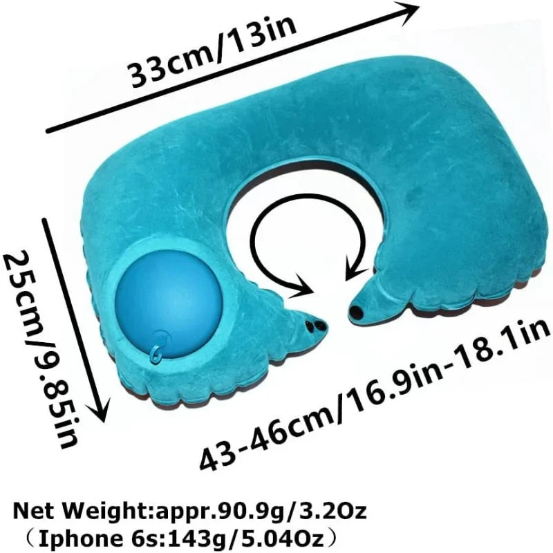 U-Shaped Inflatable Travel Pillow - Lightweight Portable Neck Support for Airplane and Office Use