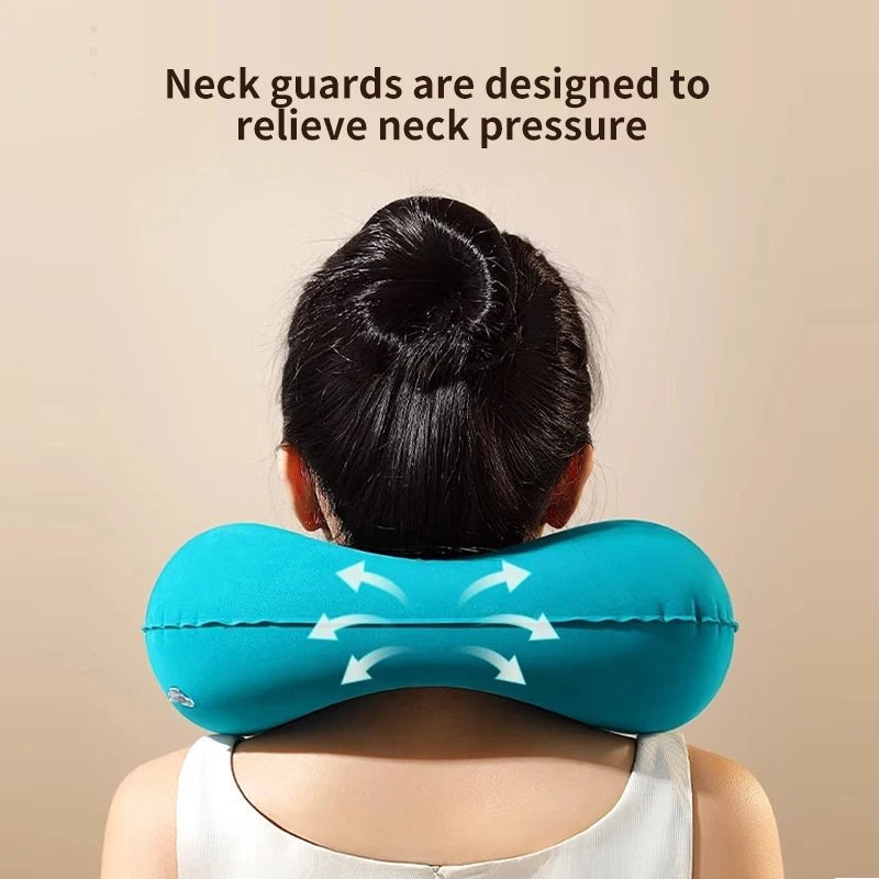 U-Shaped Inflatable Travel Pillow - Lightweight Portable Neck Support for Airplane and Office Use