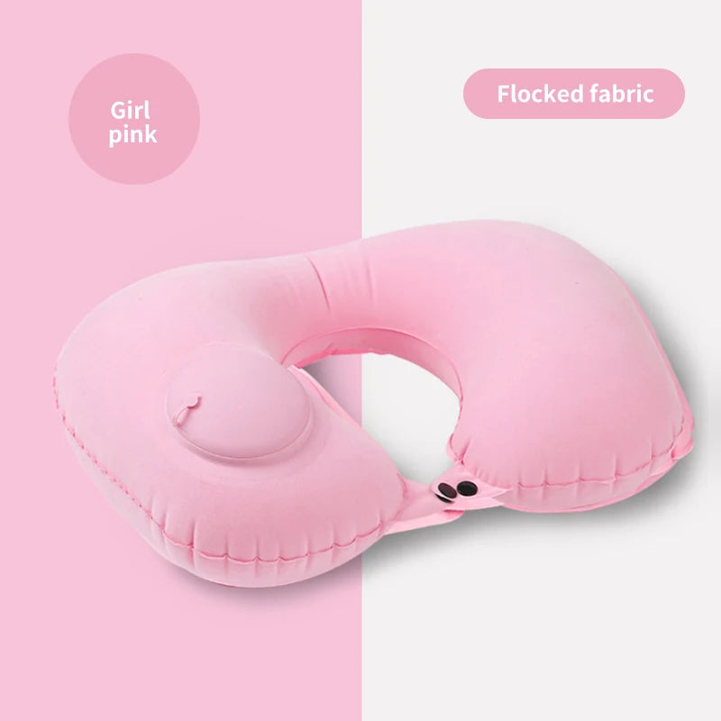 U-Shaped Inflatable Travel Pillow - Lightweight Portable Neck Support for Airplane and Office Use