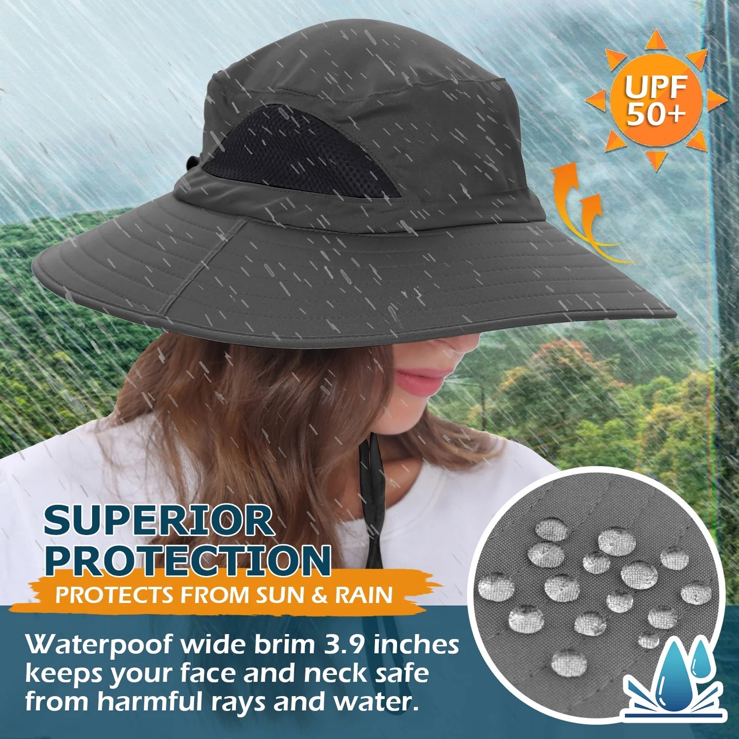 Premium Foldable Waterproof Sun Hat - Wide Brim Dark Grey Boonie Bucket Hat for Traveling