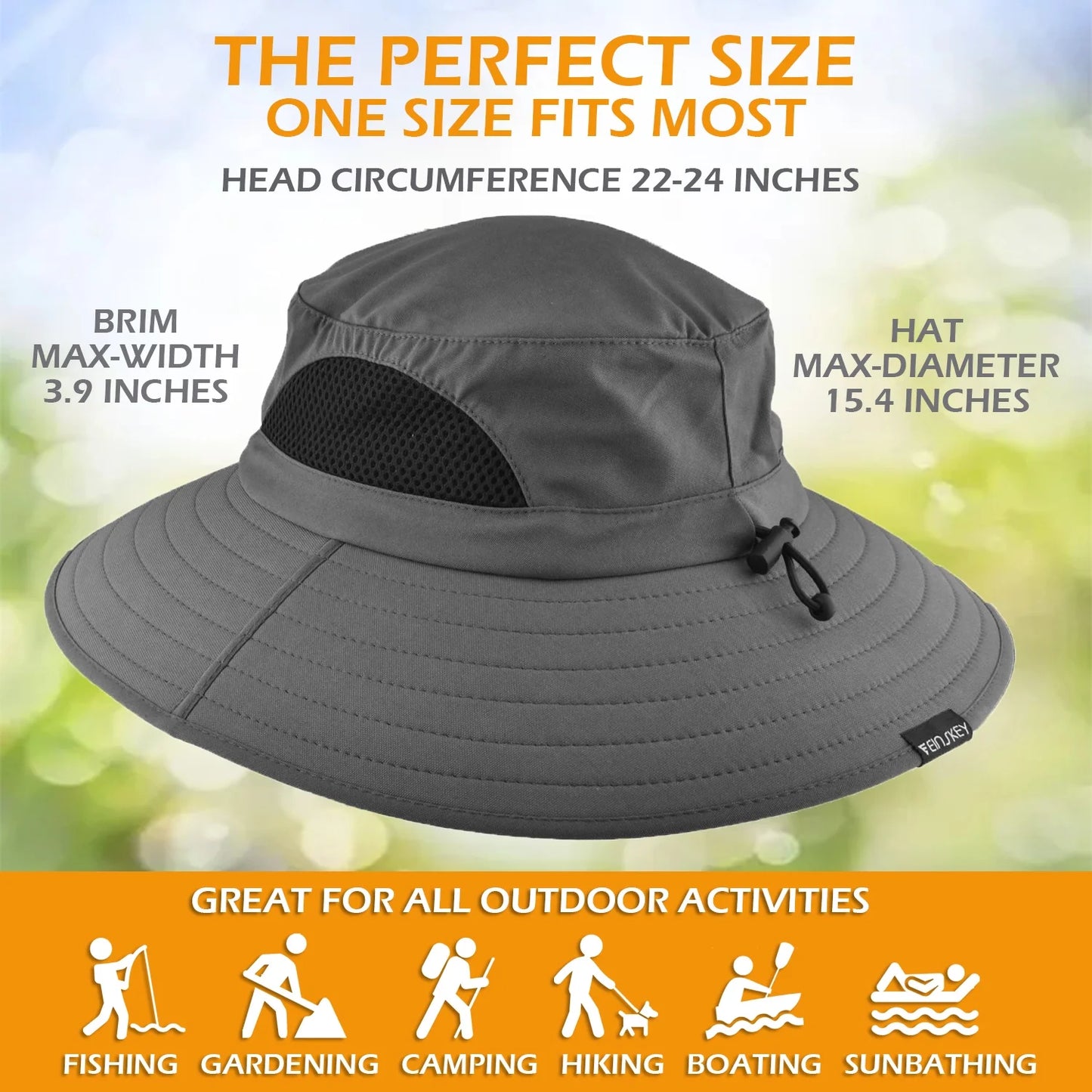 Premium Foldable Waterproof Sun Hat - Wide Brim Dark Grey Boonie Bucket Hat for Traveling