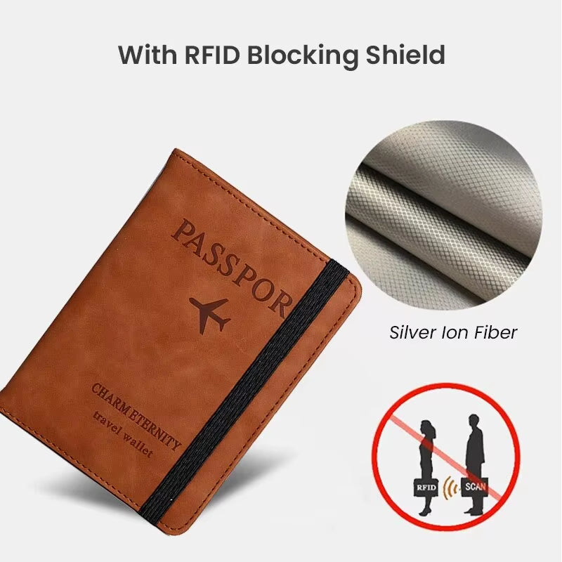 RFID-Blocking PU Leather Passport Cover and Card Holder - Essential Travel Accessory for Men, Women, and Families