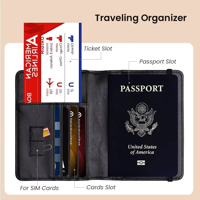 RFID-Blocking PU Leather Passport Cover and Card Holder - Essential Travel Accessory for Men, Women, and Families
