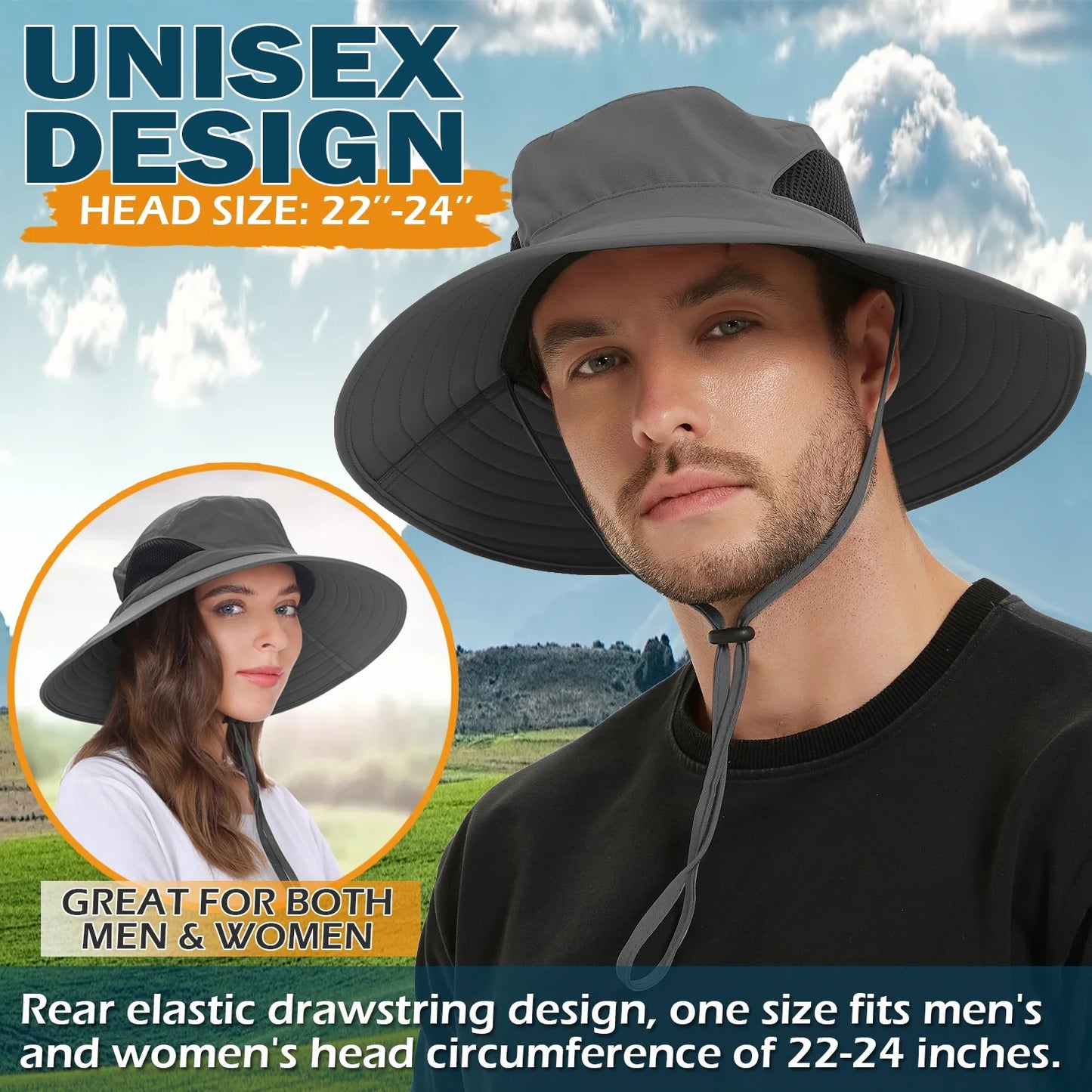 Premium Foldable Waterproof Sun Hat - Wide Brim Dark Grey Boonie Bucket Hat for Traveling