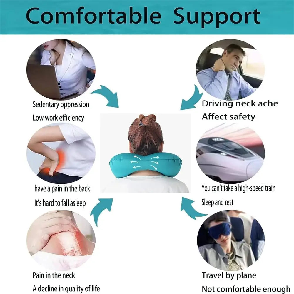 U-Shaped Inflatable Travel Pillow - Lightweight Portable Neck Support for Airplane and Office Use