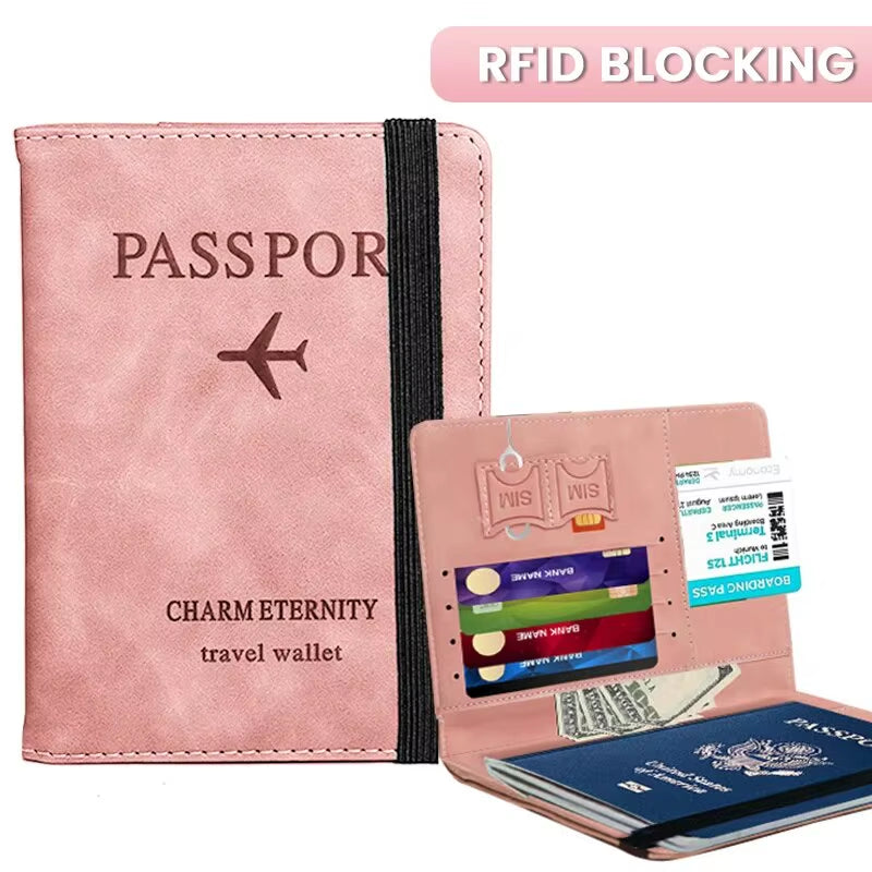 RFID-Blocking PU Leather Passport Cover and Card Holder - Essential Travel Accessory for Men, Women, and Families