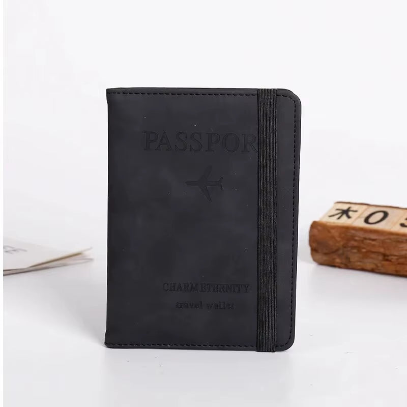 RFID-Blocking PU Leather Passport Cover and Card Holder - Essential Travel Accessory for Men, Women, and Families