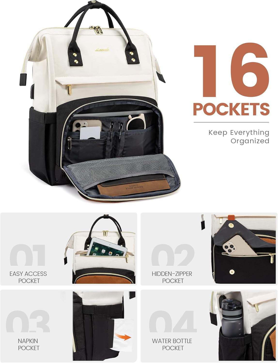 Stylish 15.6-Inch Waterproof Laptop Backpack for Women - Versatile Travel Purse/backpack for retirement travel in Black, Beige, and Brown