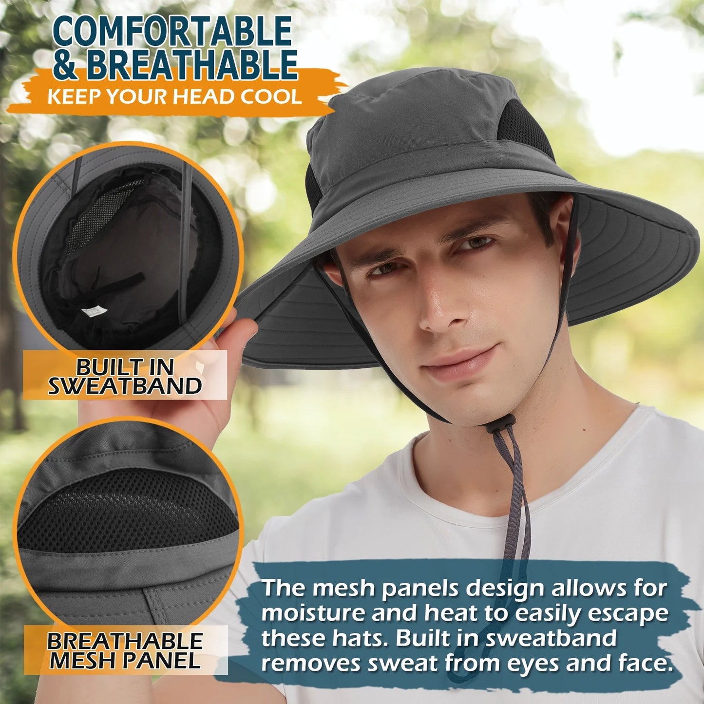 Premium Foldable Waterproof Sun Hat - Wide Brim Dark Grey Boonie Bucket Hat for Traveling