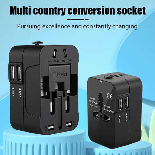 Universal Travel Adapter with Dual USB Ports - EU, UK, US, AU AC Power Charger Outlet Converter Socket Plug