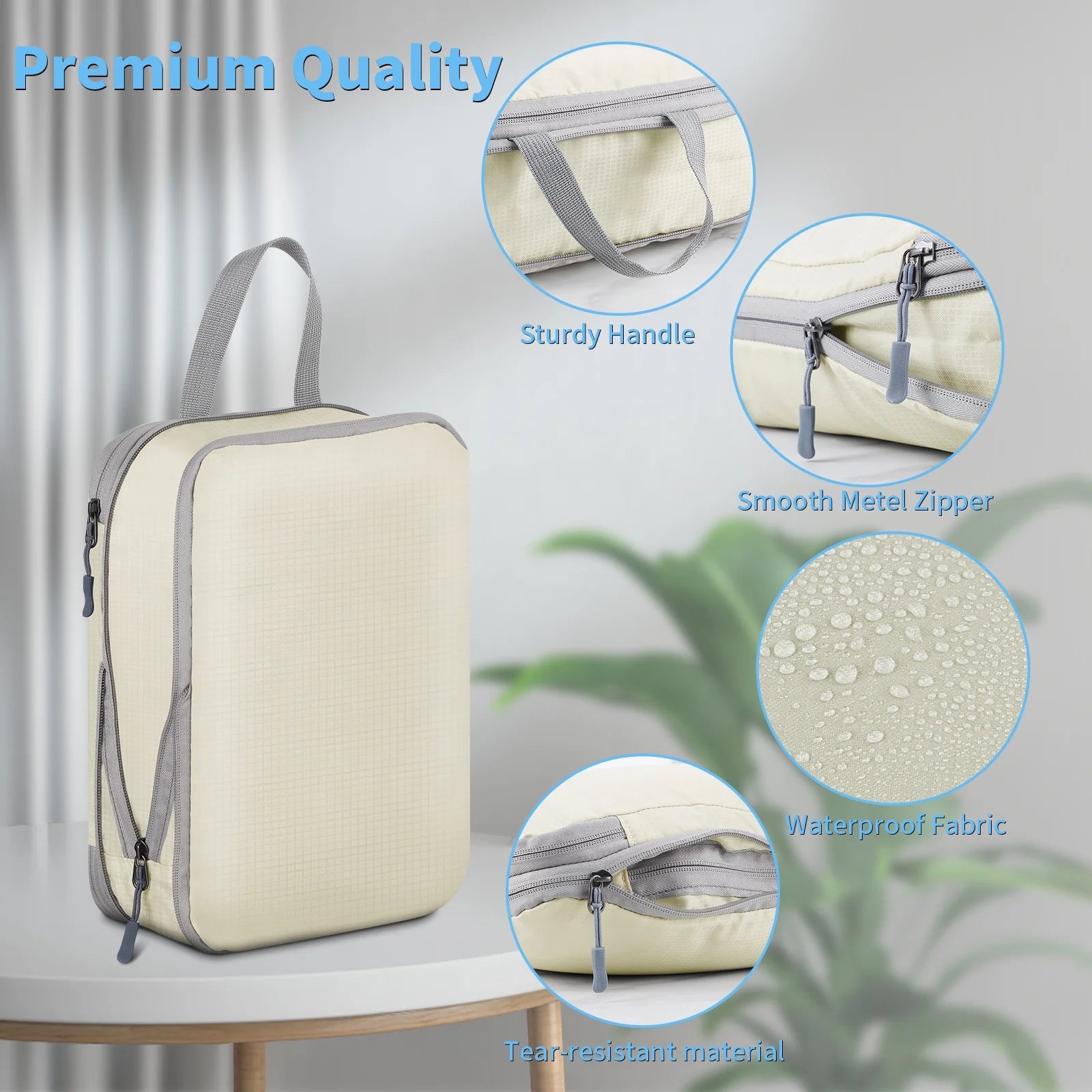 6-Piece Durable Compression Packing Cube Set for Luggage Organization with Laundry and Shoe Bags - Beige