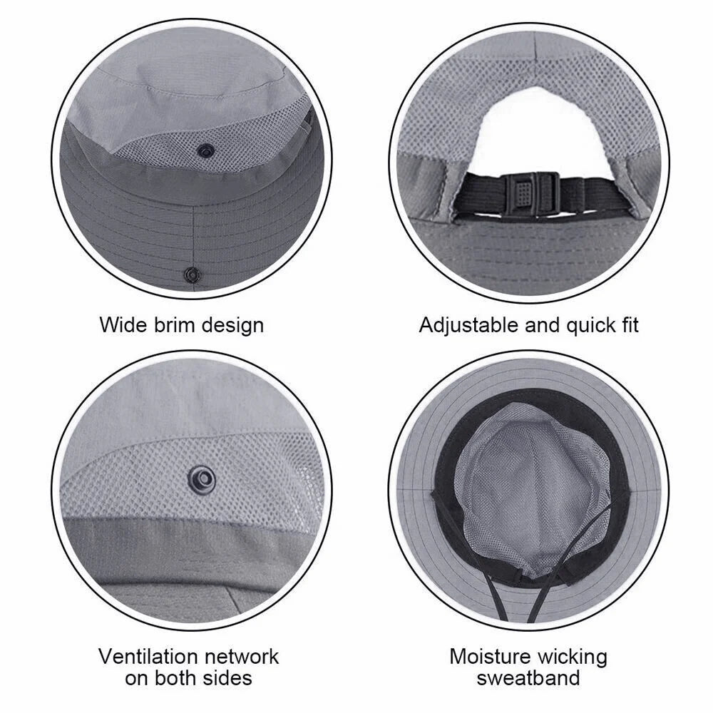 Stylish Gray Women's Summer Bucket Hat with Wide Brim and Ponytail Hole - UV Protection & Foldable Beach Cap