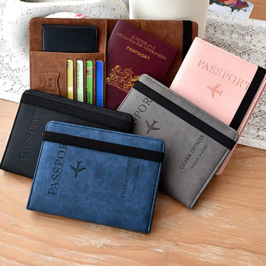 RFID-Blocking PU Leather Passport Cover and Card Holder - Essential Travel Accessory for Men, Women, and Families