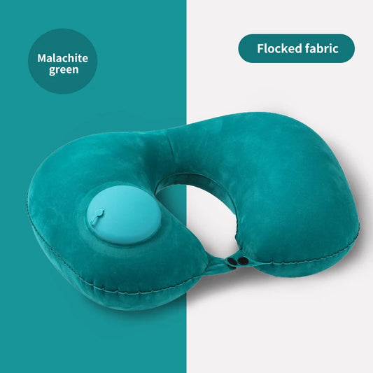 U-Shaped Inflatable Travel Pillow - Lightweight Portable Neck Support for Airplane and Office Use