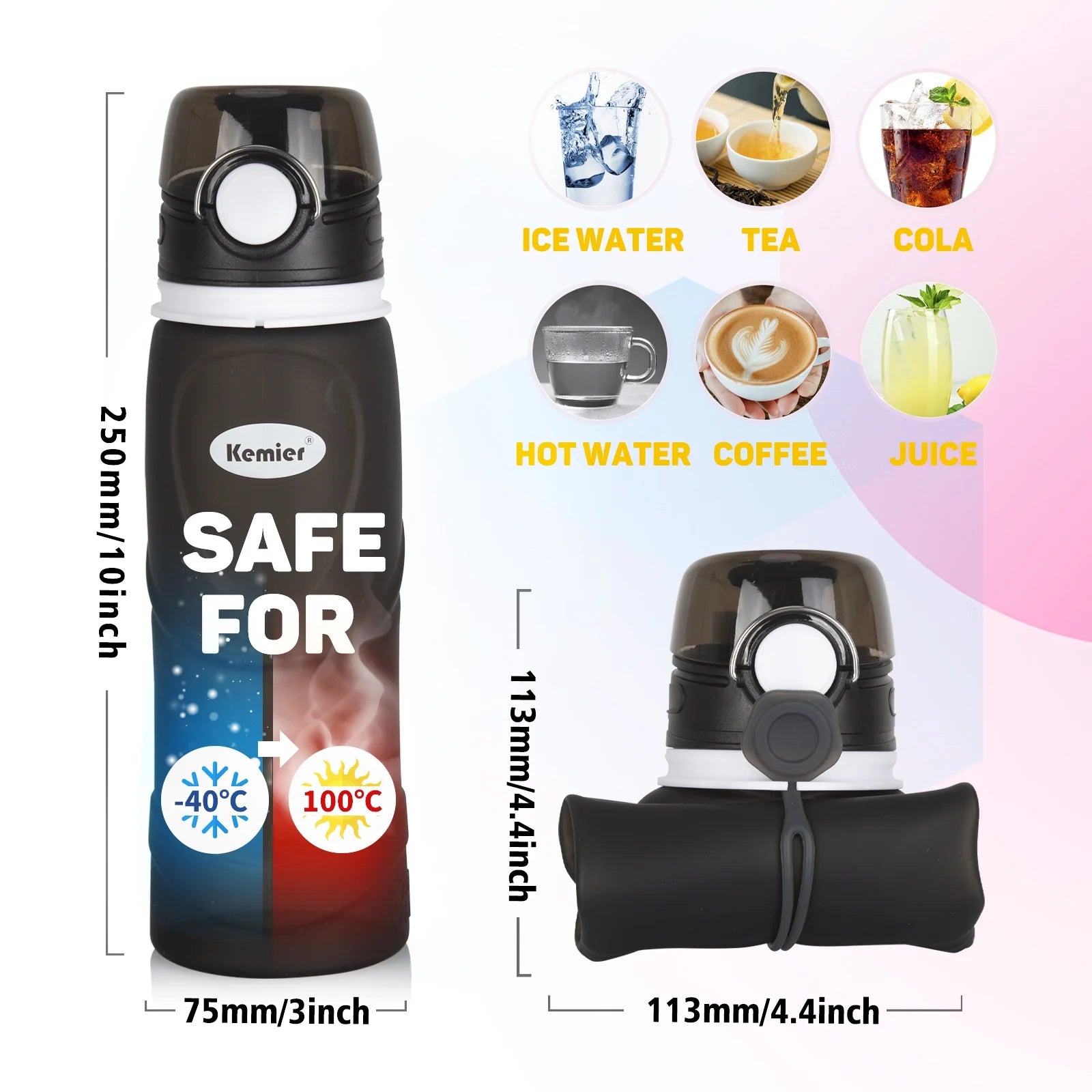Collapsible Silicone Water Bottles - 750ML Leakproof, BPA-Free, Reusable Travel Bottle for Smart Traveling