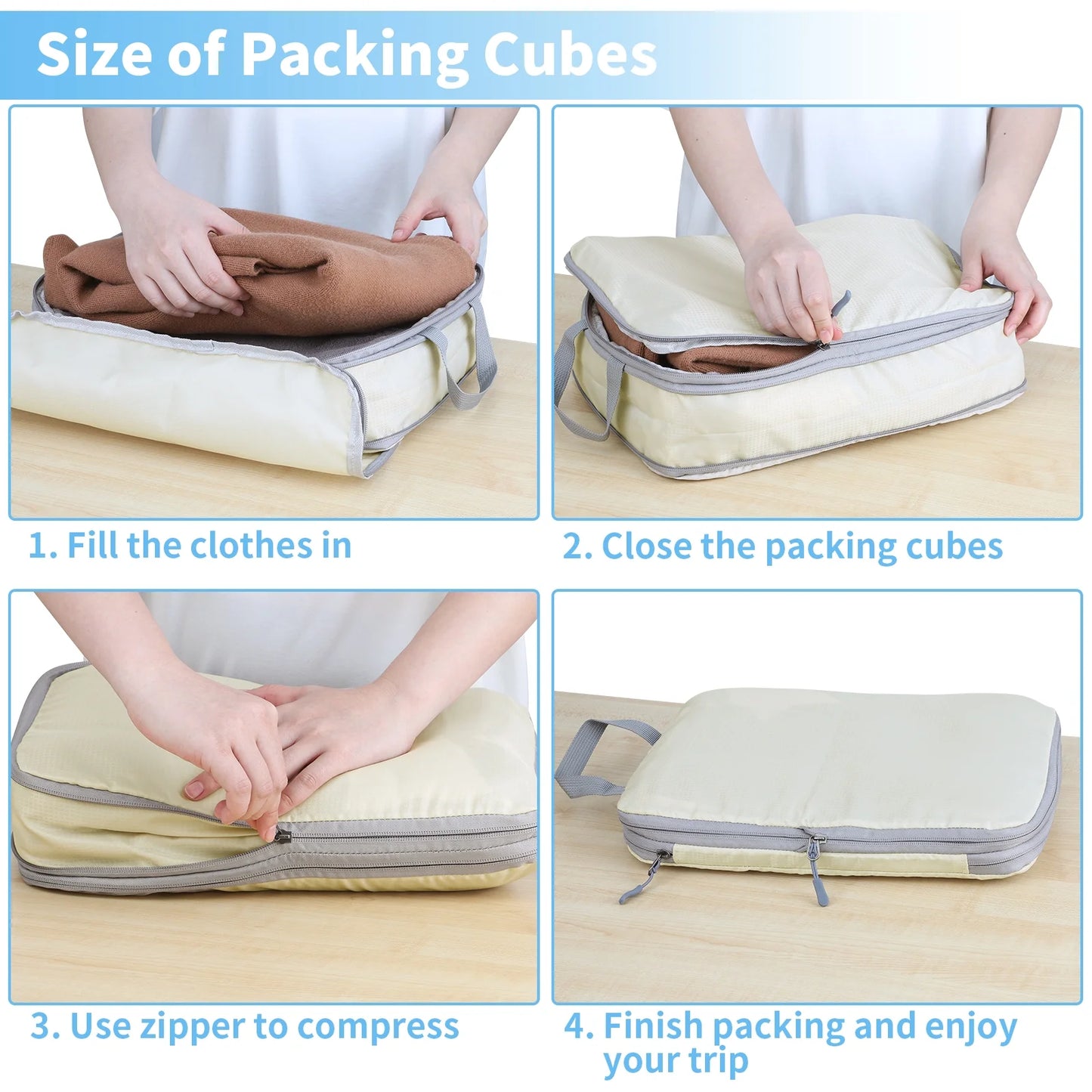 6-Piece Durable Compression Packing Cube Set for Luggage Organization with Laundry and Shoe Bags - Beige