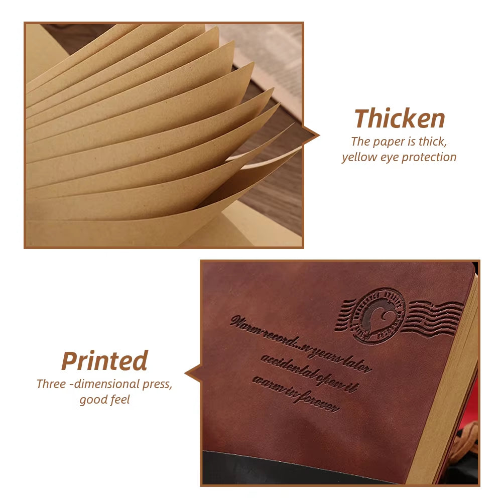 Vintage Eco Leather Traveler's Diary Notebook Kit with Soft Cover and Inner Notepads - Brown