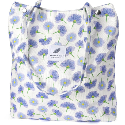 Large Corduroy Tote Bag for Women - Canvas Shoulder Purse with Inner Pocket