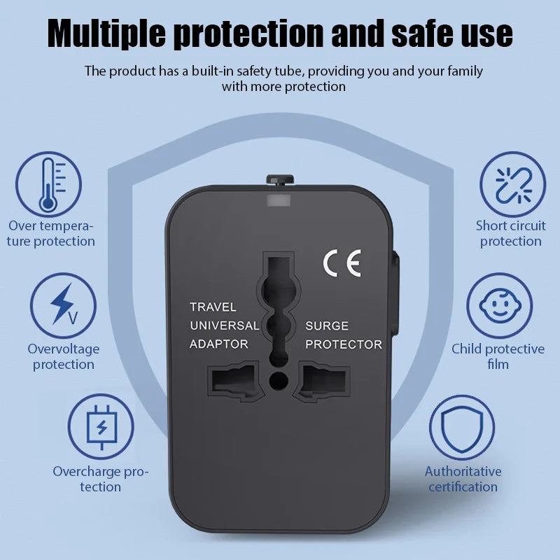 Universal Travel Adapter with Dual USB Ports - EU, UK, US, AU AC Power Charger Outlet Converter Socket Plug