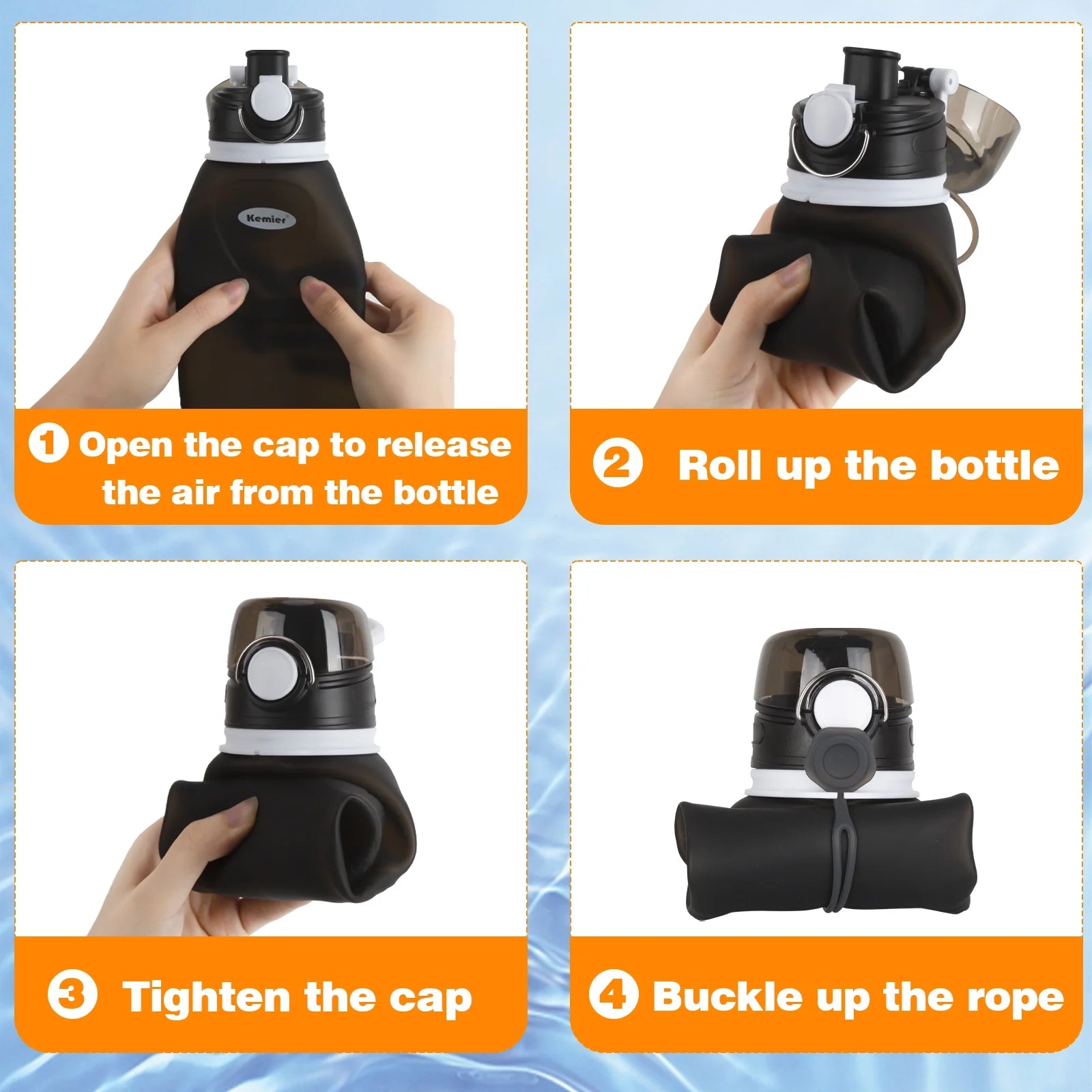 Collapsible Silicone Water Bottles - 750ML Leakproof, BPA-Free, Reusable Travel Bottle for Smart Traveling