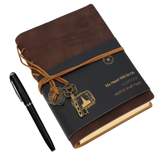 Vintage Eco Leather Traveler's Diary Notebook Kit with Soft Cover and Inner Notepads - Brown