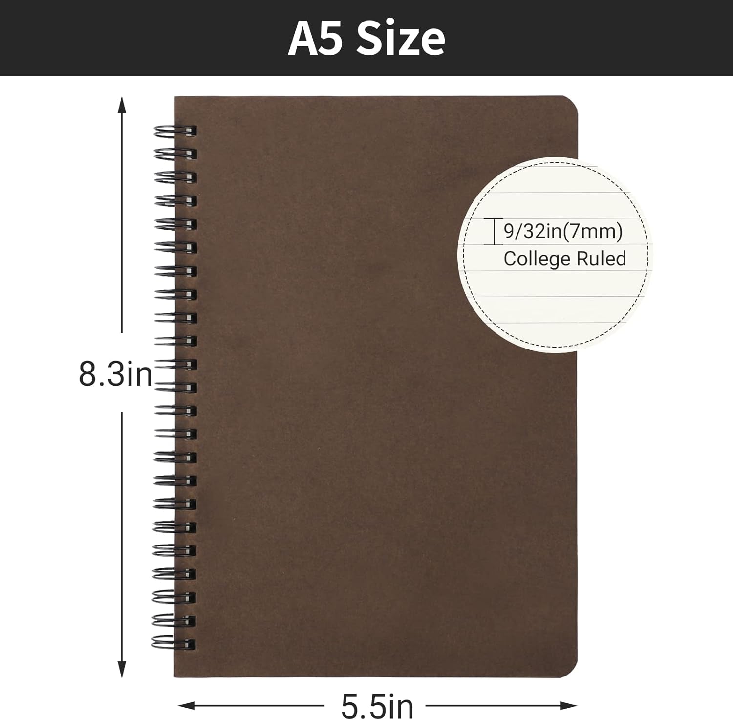 Hardcover Spiral Lined A5 Notebook, 5.5" x 8.3", 160 Pages, College Ruled, Ideal for Travel Writing, Memoirs, Sketching, and Academic Use