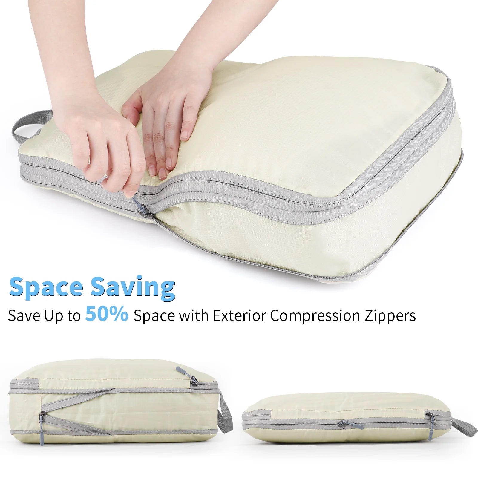 6-Piece Durable Compression Packing Cube Set for Luggage Organization with Laundry and Shoe Bags - Beige