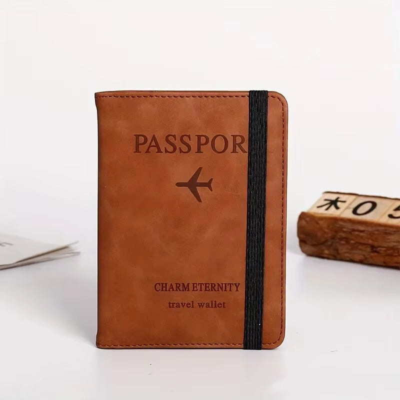 RFID-Blocking PU Leather Passport Cover and Card Holder - Essential Travel Accessory for Men, Women, and Families
