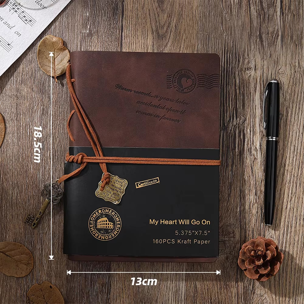 Vintage Eco Leather Traveler's Diary Notebook Kit with Soft Cover and Inner Notepads - Brown