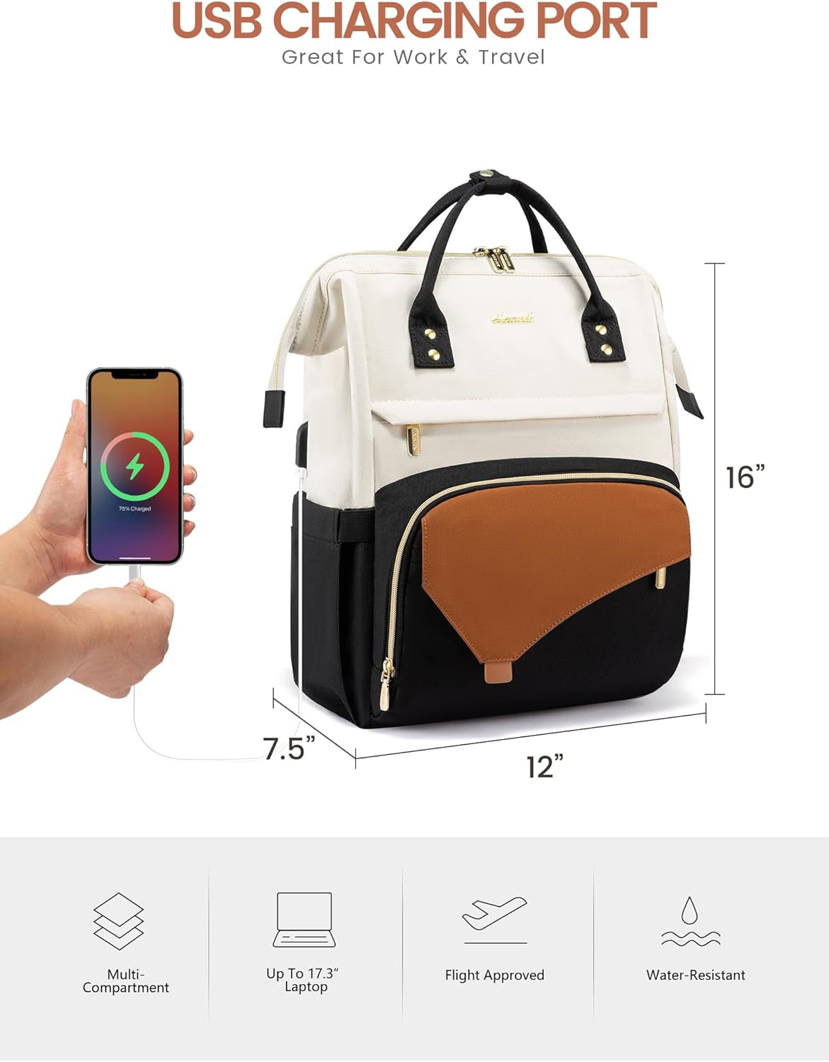 Stylish 15.6-Inch Waterproof Laptop Backpack for Women - Versatile Travel Purse/backpack for retirement travel in Black, Beige, and Brown