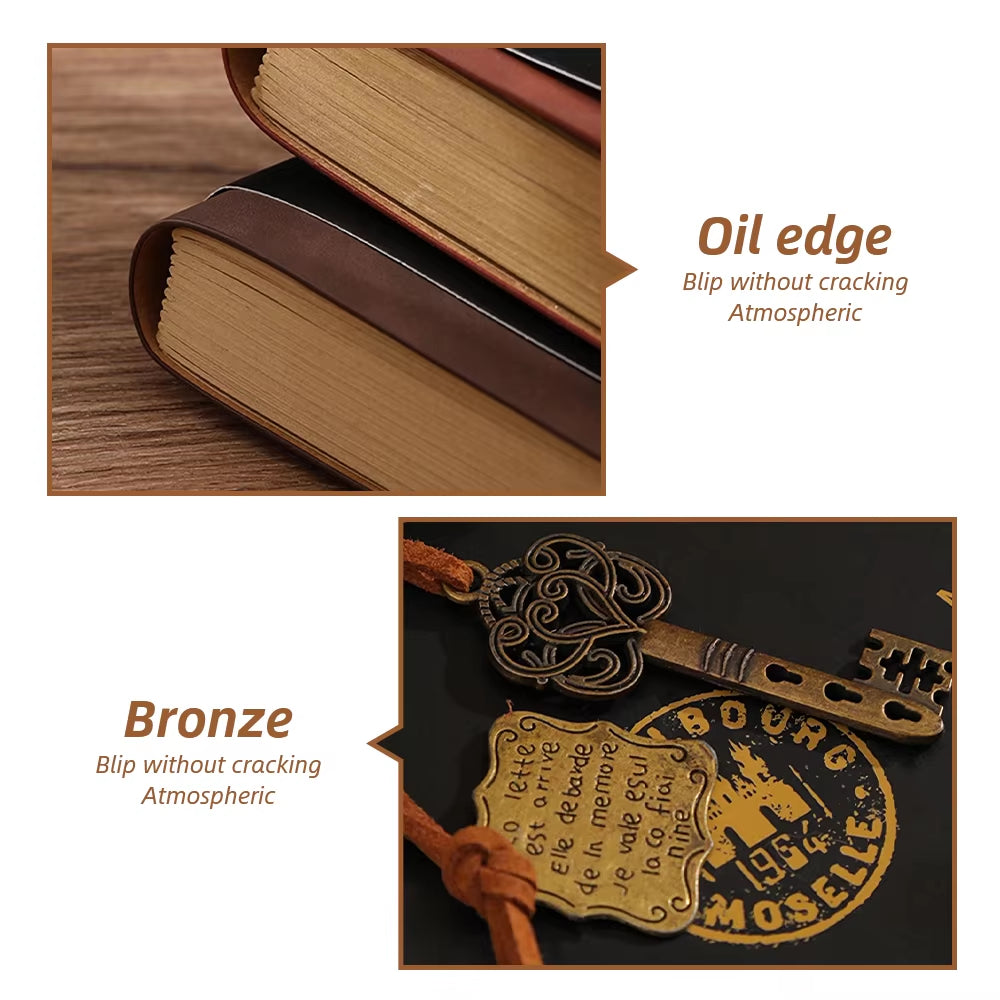 Vintage Eco Leather Traveler's Diary Notebook Kit with Soft Cover and Inner Notepads - Brown