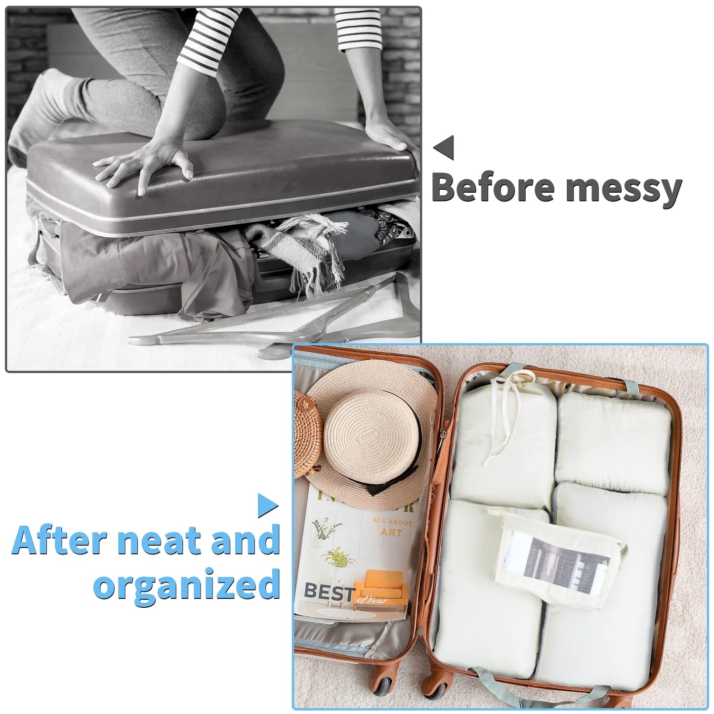 6-Piece Durable Compression Packing Cube Set for Luggage Organization with Laundry and Shoe Bags - Beige